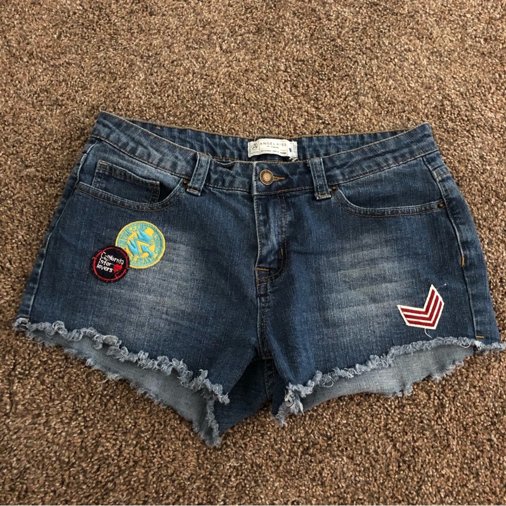 Angel Kiss Mid Rise Jean Shorts with Patches 9